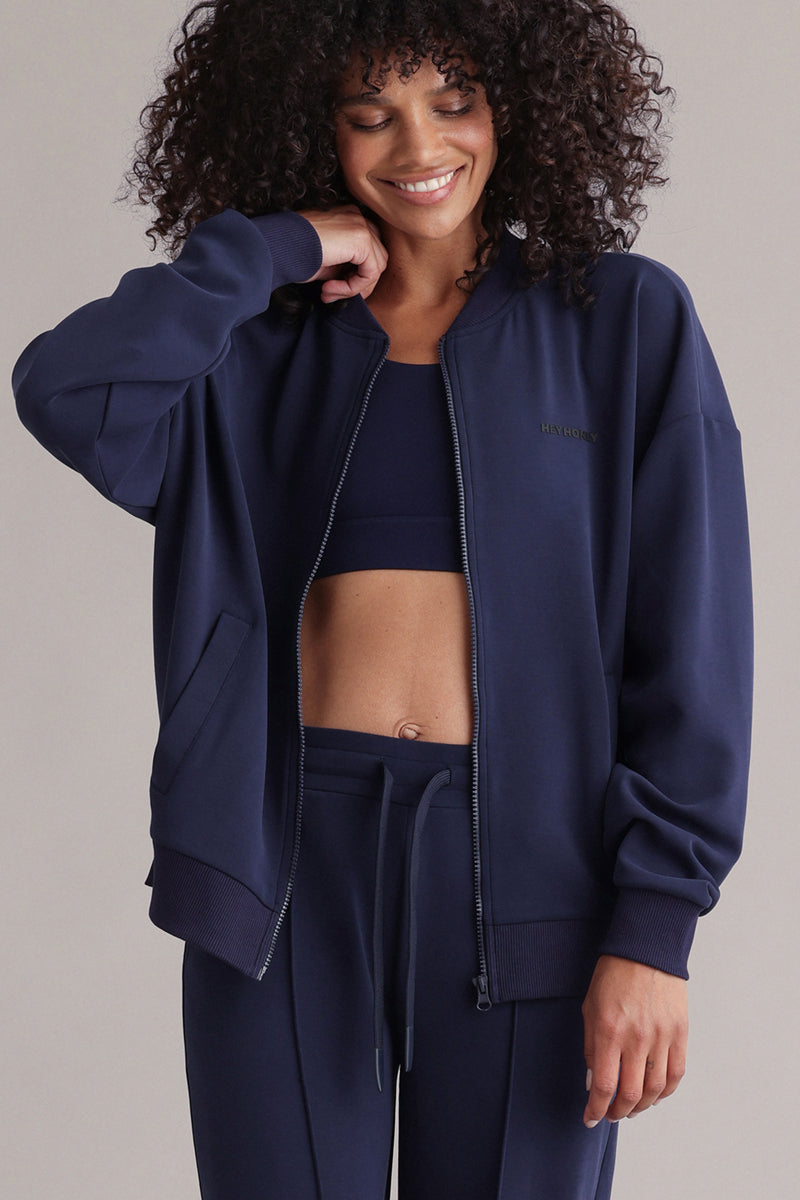 Bomber Jersey Jacket Baritone Blue | Hey Honey & Active Wear