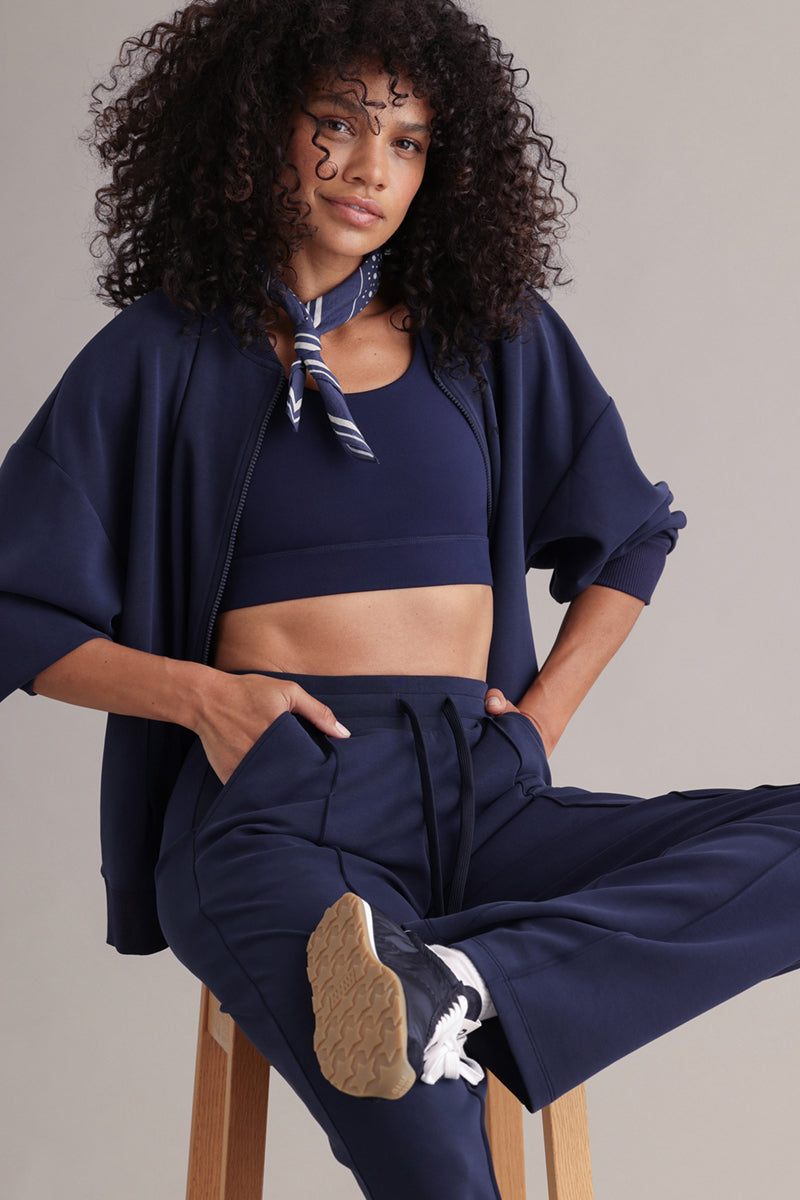 Bomber Jersey Jacket Baritone Blue | Hey Honey & Active Wear