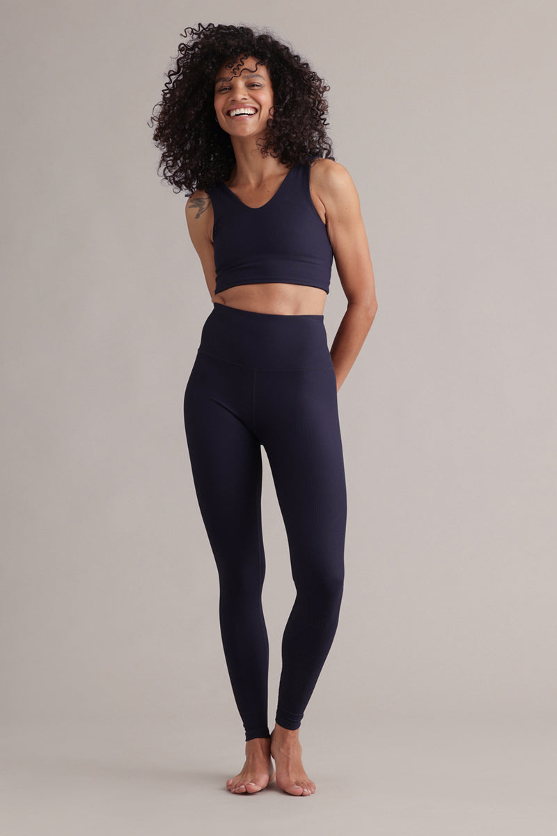 High Waist Leggings Ribbed Baritone Blue | Hey Honey & Active Wear