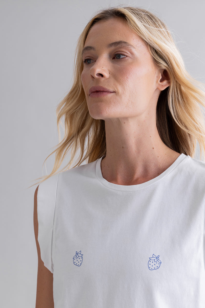 Muscle Tank Strawberries White | Hey Honey & Active Wear