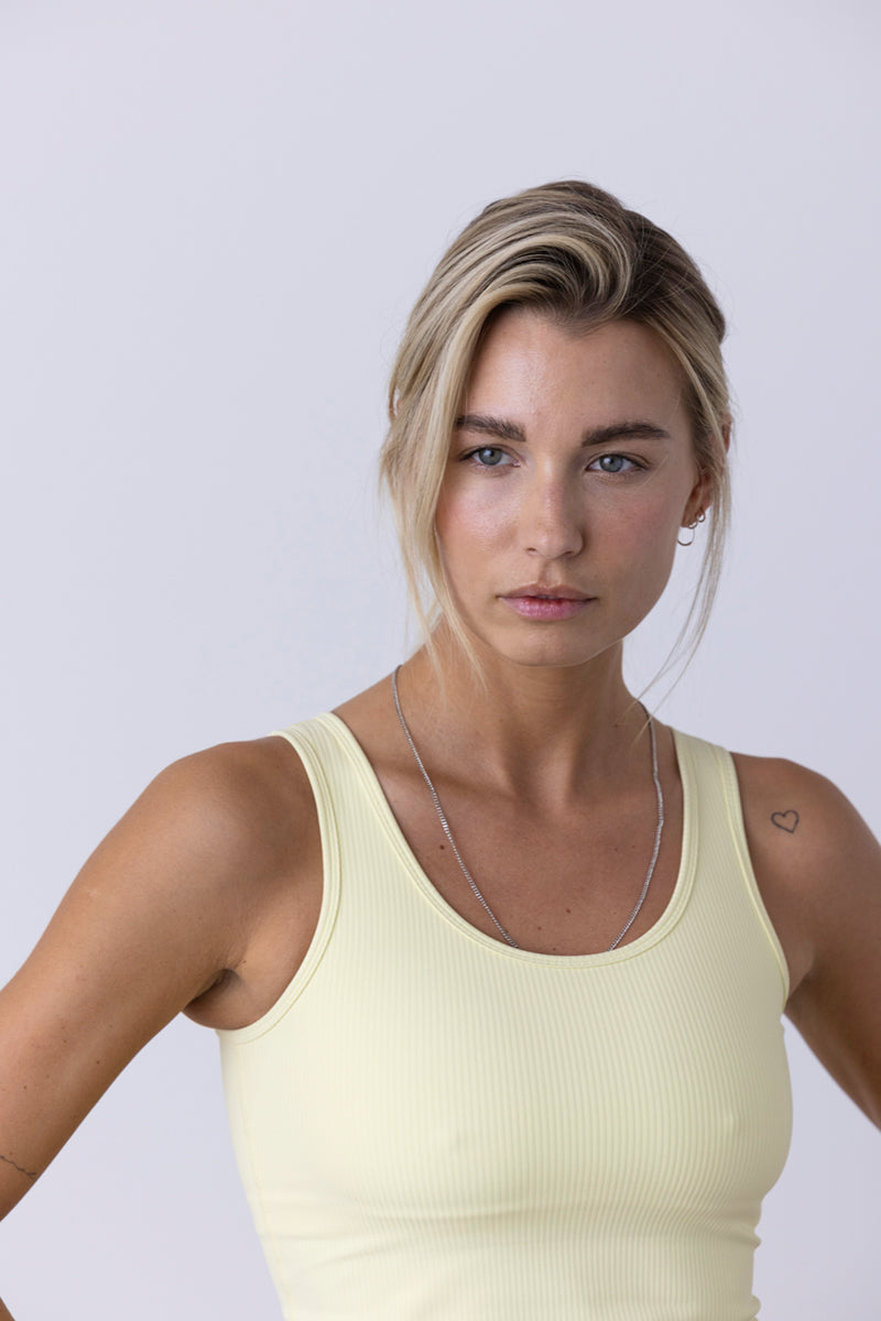 Longline Tank Ribbed Pastel Yellow | Hey Honey & Active Wear