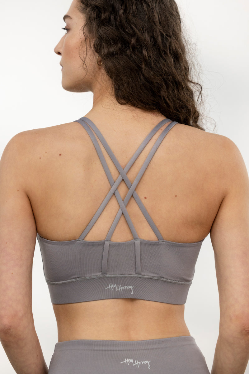 Criss-Cross Bra Unicolor Stone | Hey Honey Yoga & Active Wear