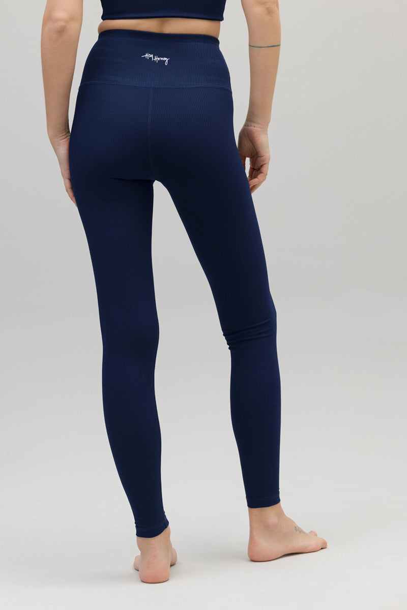 High-Waist Leggings Ribbed Blue Depth | Hey Honey & Active Wear