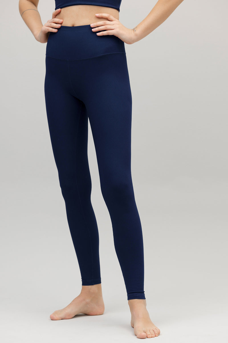 High-Waist Leggings Ribbed Blue Depth | Hey Honey & Active Wear