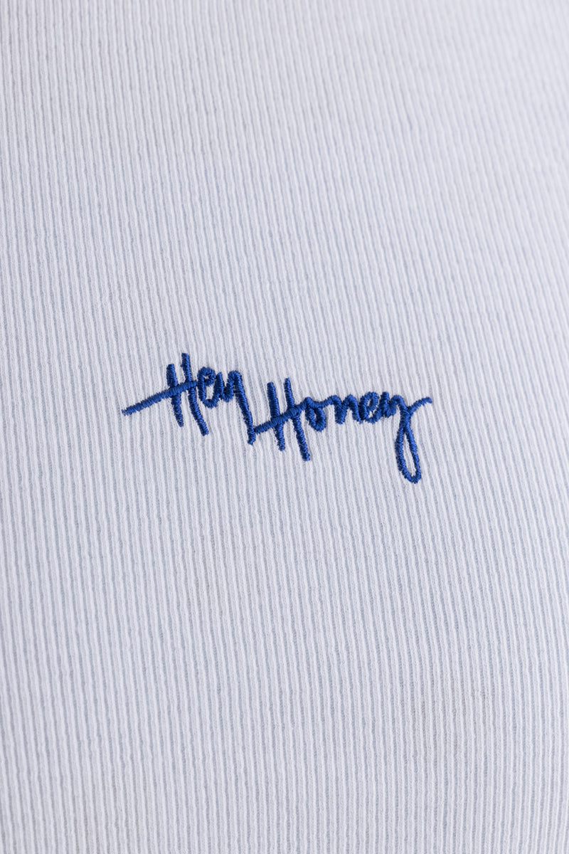 Rib Tank White Blue Logo | Hey Honey & Active Wear