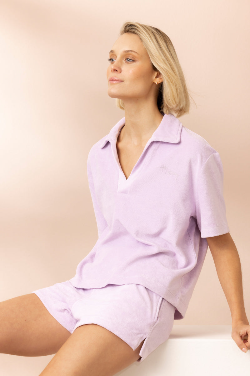 Terry Shirt Polo Lilac | Hey Honey Yoga & Active Wear